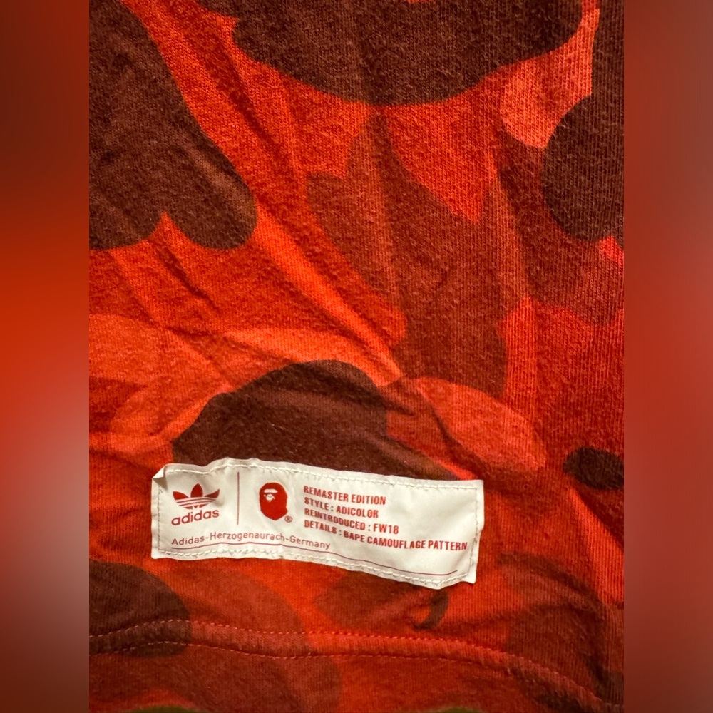 Adidas Bape Logo T Shirt Red White Size M - Picture 4 of 7